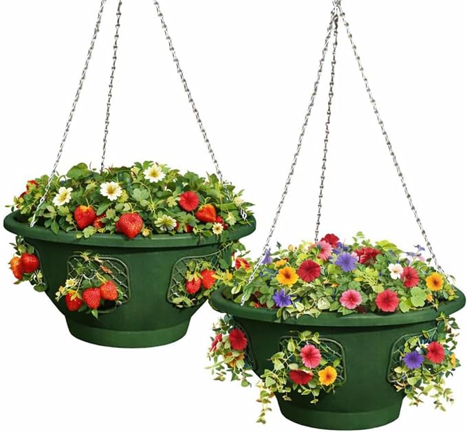 Ultimate Hanging Baskets - Strawberry, Tomato, Flower, and Herb Outdoor Planters - Use Garden Pots for Growing Plants Outside On A Deck, Fence, or Balcony (20, Deep Forest)
