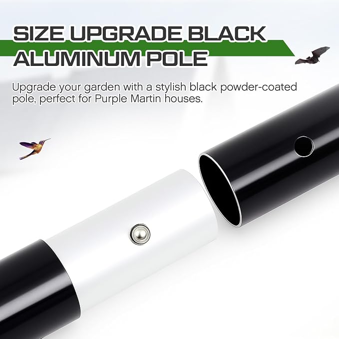 Yaocom 15 FT Telescoping Purple Martin House Pole,Aluminum Bat House Kit with Ground Socket, Adjustable Heavy Duty 5-Section Round Pole, Purple Martin Bird Accessories for Outdoors (Black)