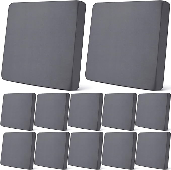 Newwiee 12 Pcs Patio Outdoor Cushion Covers Replacement Waterproof Stretch Sofa Couch Cushion Covers Washable Individual Couch Slipcovers Set Furniture Protector for Pets(20-27 Inch,Dark Gray)