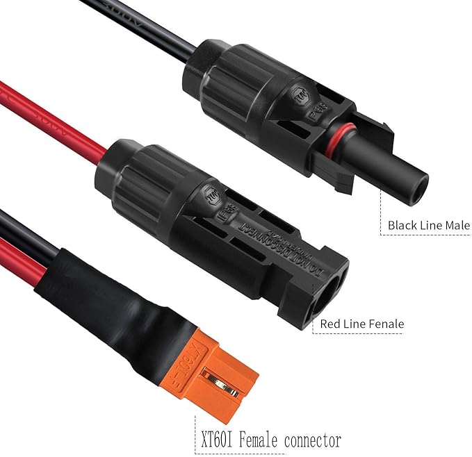 Solar to XT60i 10AWG Extension Cable XT60I-F 6mm2 Solar Cable Compatible for Portable Power Station (10AWG 5FT)
