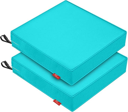 Patio Chair Cushions 24x24 Inch, Water Repellent Outdoor Seat Cushions with Adjustable Straps, Fade Resistant Replacement Cushions for Garden Deck Sofa Couch, Set of 2, Peacock Green