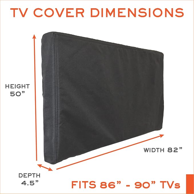 Outdoor TV Cover 86-90 inch - WITH ZIPPER, Weatherproof, Waterproof 360 degrees protection, Soft Non Scratch Interior - Black