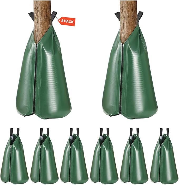 VEVOR 8 Pack 20 Gallons Tree Watering Bag, Slow Release Tree Watering Bag, Reusable Refillable Tree Drip Irrigation Bags with Zipper, Durable Tree Watering System for Deep Root Targeting