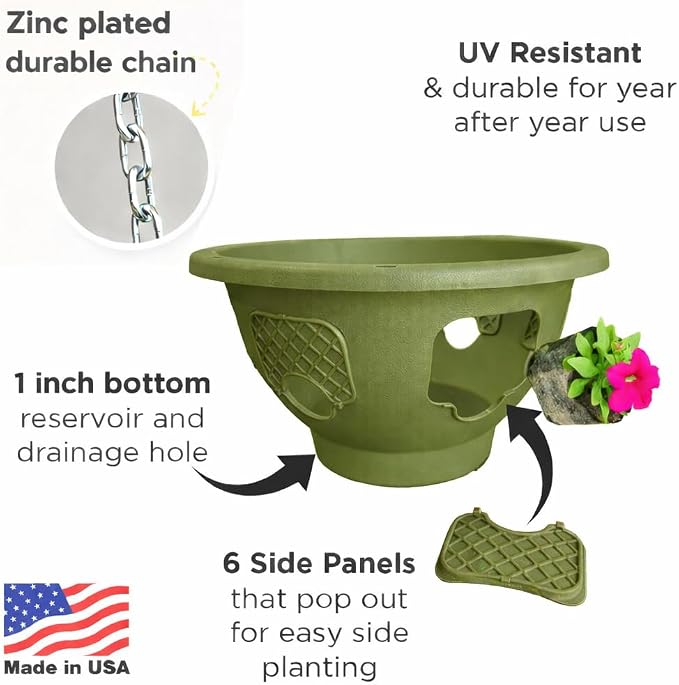 Ultimate Hanging Baskets - Strawberry, Tomato, Flower, and Herb Outdoor Planters - Use Garden Pots for Growing Plants Outside On A Deck, Fence, or Balcony (10, Sagebrush Green)