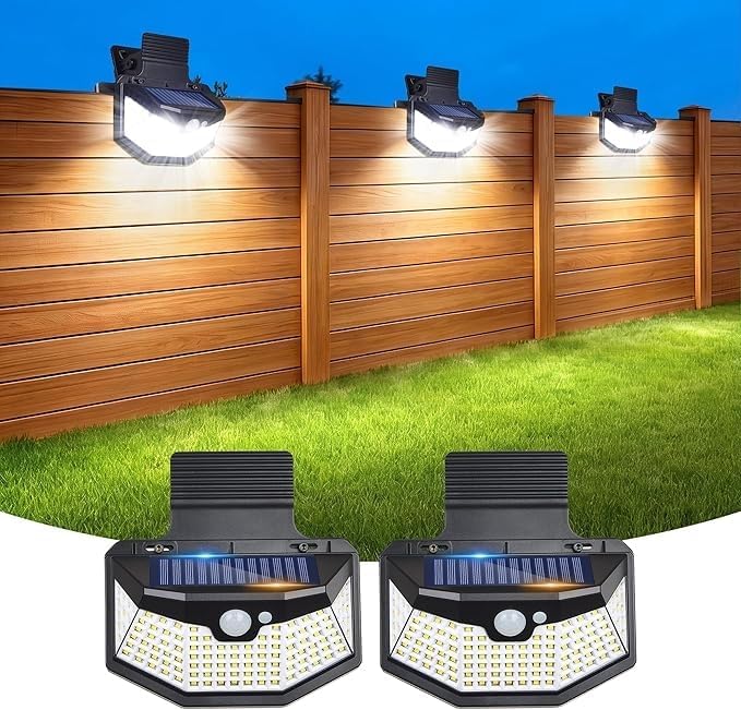 Clip on Solar Lights Outdoor with Motion Sensor, 800LM & 270° Wide Angle Solar Fence Lights Outdoor Waterproof with 115 LEDs, 3 Modes & Portable Security Lights for Chain Link Patio Deck