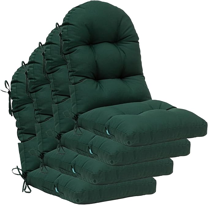 QILLOWAY Outdoor High Back Chair Cushion for Adirondack, All Weather Rocking Chair Cushions Thick Padded Replacement for Patio Furniture Set of 4,Mallard, Forest Green