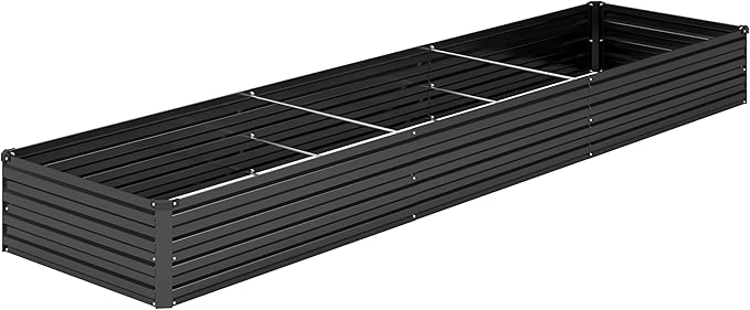 DIIYIV 12x2x1FT Galvanized Raised Garden Bed Kit,Vegetable Boxes-Rectangle Metal Flower Box,Large Planter Raised Beds Outdoor Garden for Planting,Fruit,Herb-Black