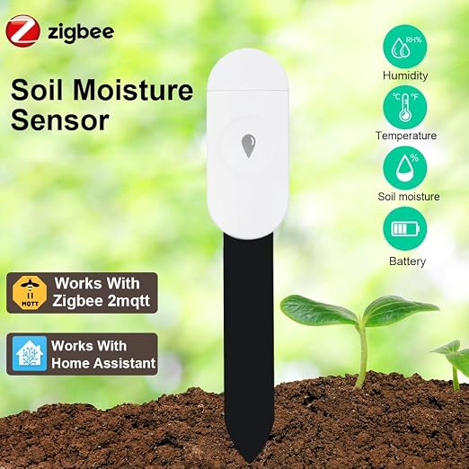Haozee Intelligent Soil Moisture Sensor, Zigbee Hub Required | Capacitive Sensor, Humidity/Temperature Meter for Garden Planting, Compatible with Home Assistant Zigbee2mqtt