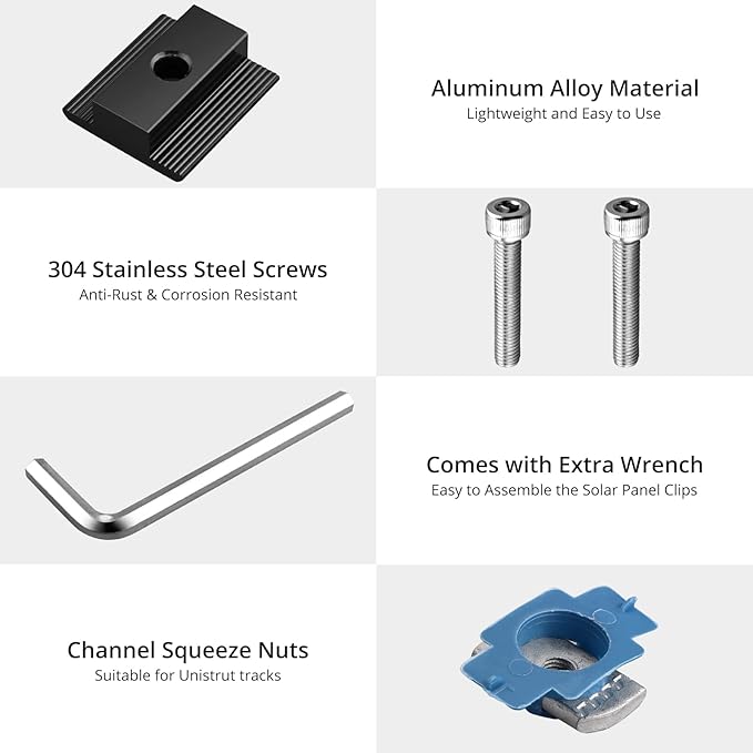 Anbte 10pcs Solar Panels Mid Clamps for Unistrut, Aluminium Solar Panel Brackets 30mm/35mm, Mounting Kit for Metal Roof, Tin Roof, Flat Roof, Sheet Roof, Black