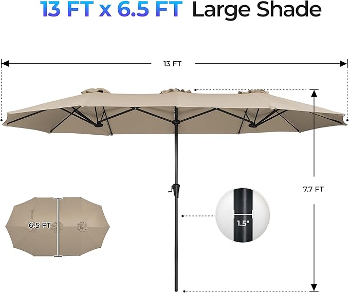 SUPERJARE 13FT Outdoor Umbrella for Patio, Double sided Pool Umbrellas with Fade Resistant Canopy, Large Table Umbrella for Deck, Market, Backyard - Warm Beige