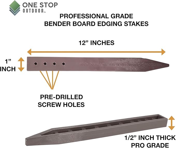 (10-Pack) Heavy Duty, Brown Landscape Lawn & Garden Border Edging Stakes - Easy Install Terrace & Bender Board (10)