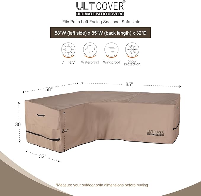ULTCOVER Waterproof Patio L-Shaped Left Facing Sofa Cover for 4-Seater Outdoor Sectional Furniture Couch 58”W (Left Side) x 85”W (Back Length)