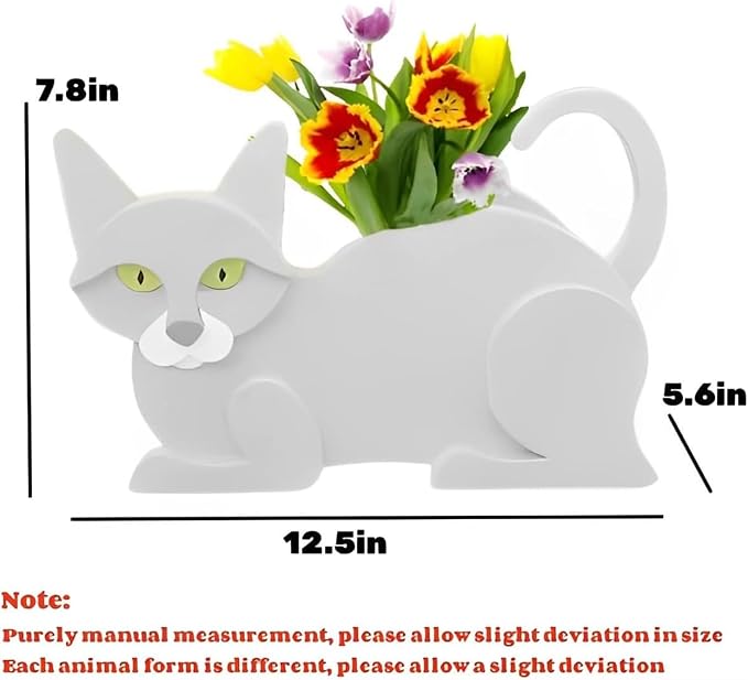 White Cat Planter Plant Pots,Cute Cat Flower Planter,Gifts for Pet Lovers,Unique Animal Plant Pots,Office,Indoor Outdoor Garden Decor（12.5 * 5.6 * 7.8in）