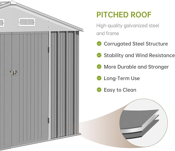 12X10FT Metal Outdoor Storage Shed, Galvanized Steel Garden Tool Shed with with Lockable Door & Vents,Waterproof All-Weather Utility Tool Shed for Lawn Mower, Bike