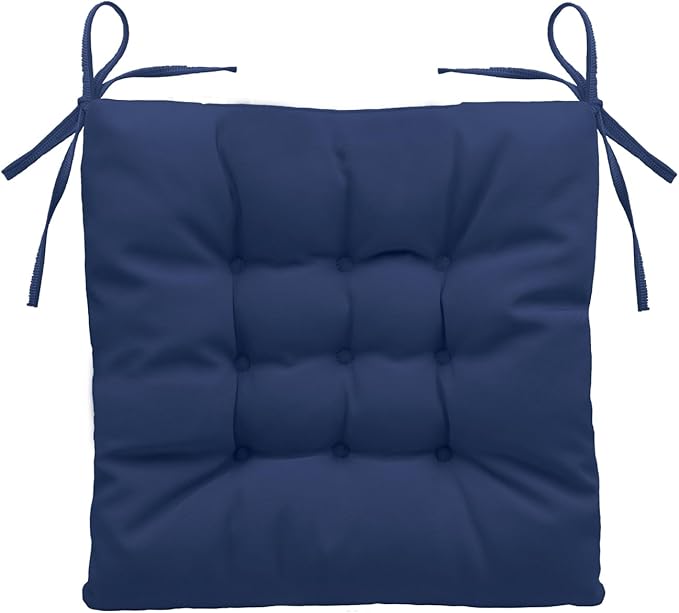 Outdoor Indoor Tufted Chair Cushions, Seat Cushions with Ties, Chair Pads Waterproof for Porch Kitchen Office Garden Navy Blue 16" x 16", Set of 1
