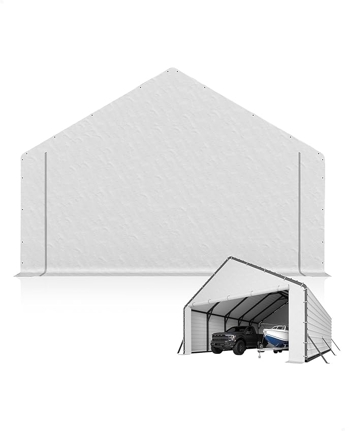 Carport Enclosure Kit for 20x26 20x21 20x16 Metal Carports, 2-Pack Heavy-Duty 220gsm PE Roll-Up Zipper Door Panels, Front & Back Cover with Ball Bungees,White