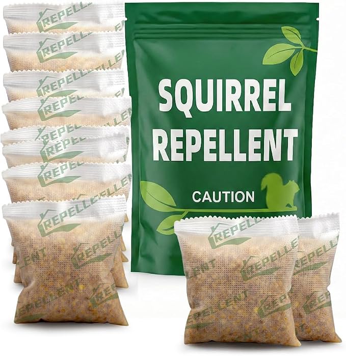 AUDQQM Squirrel Repellent, Outdoor Chipmunk Repellent, Keep Squirrels Away from Garden, Yard and Potted Plants, Chipmunk Deterrent Indoor, Family & Pet Safe, 10 Pouches