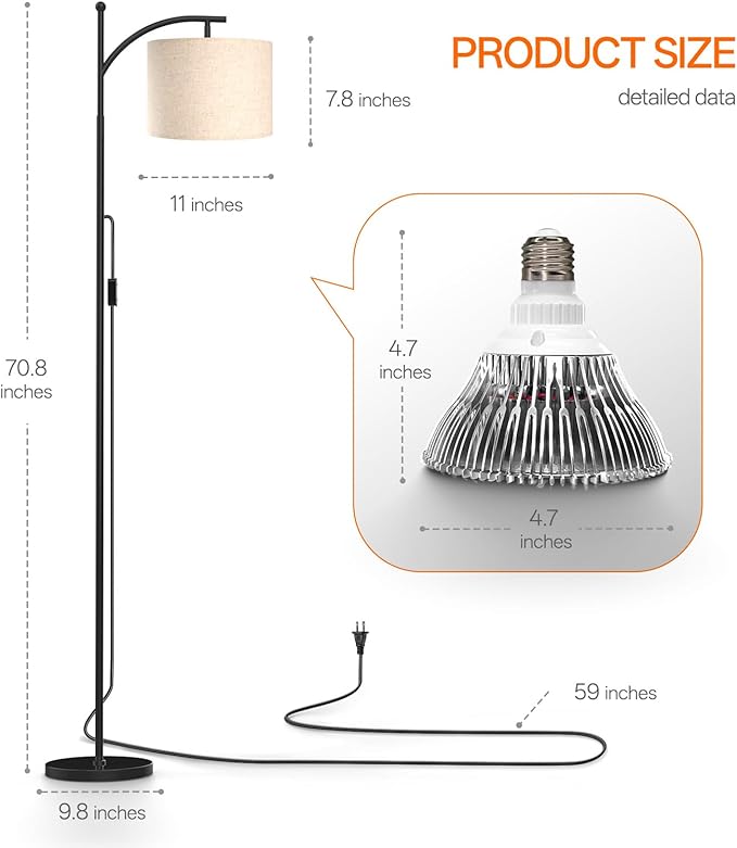 Bstrip 70.8″ Tall Grow Lights for Indoor Plants, 3000K Full Spectrum Plant Light with Stand, Auto On/Off Timer & Adjustable Angle, 25W Non-Dimmable LED Lamp for Plant Growth