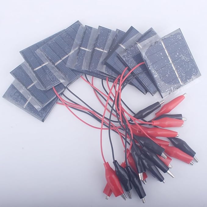 10 Pcs Small Solar Panels, 0.45W 3V 150ma Solar Panel Module DIY Polysilicon Epoxy Solar Power kit Cell Charger 55mm*60mm with Wire Clip for Light Flashlight Toys (10Pcs 3V+ Wire Clip)