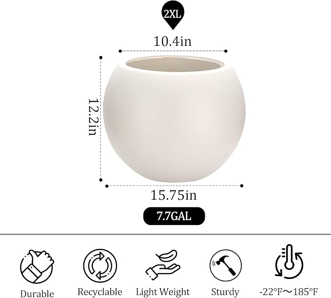 Large Round Planter,Planters for Indoor Plants & Outdoor,Durable Plastic Material Sphere Planter with Drainage Hole & Rubber Plug Weather Resistant,Plant Pot