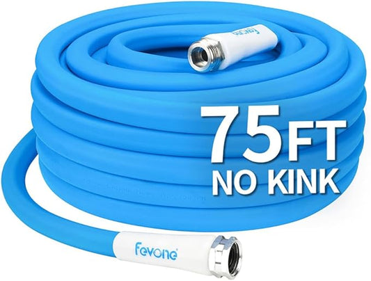 FEVONE Garden Hose 75 ft, Kink-Free Trianglular Prism Design | Heavy Duty Water Hose, 5/8 Inch ID, 600 PSI, Leak Free, Flexible Hybrid Polymer Yard Hose with 3/4 Inch Aluminum Fittings