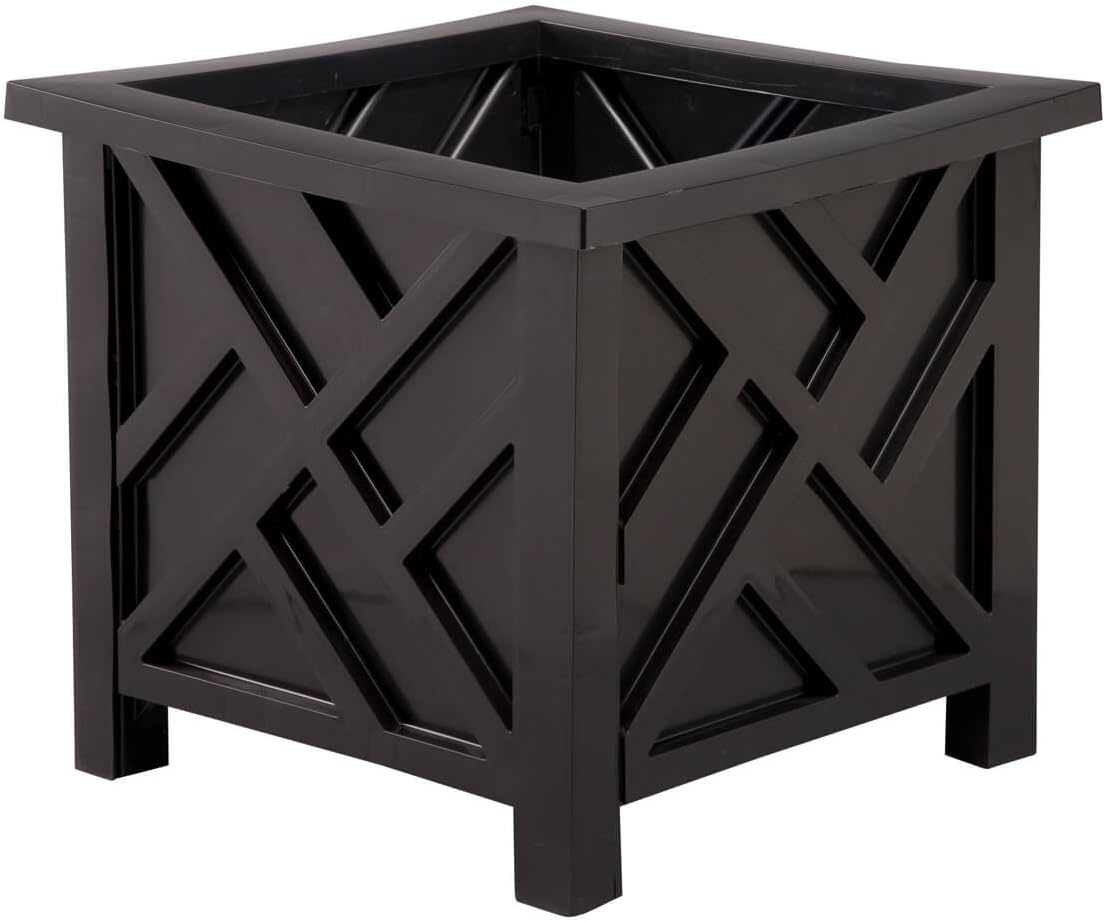 Miles Kimball Chippendale Planter Box, Black – Plant Holder for Garden, Patio and Lawn – 14 ¾” sq. x 13 ¼ H Overall