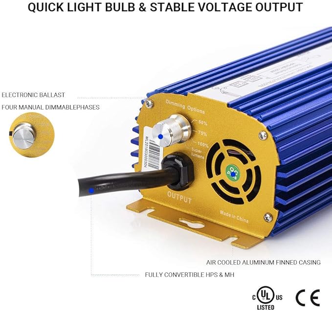 600 Watts Digital Dimmable Electronic Ballast for HPS MH Grow Light Bulb Lamp (600W, Blue)