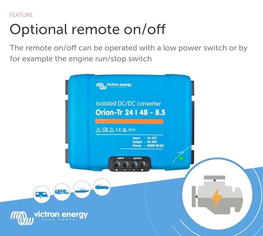 Victron Energy Orion-Tr DC to DC Converter - 24/48-Volt 8.5 amp 400-Watt - IP43 Protected - for Dual Battery Systems - Isolated