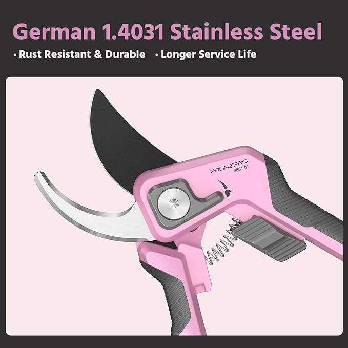 PrunePro Pruning Shears for Gardening Professional Bypass Hand Pruner Up to 1 Inch Cut Capacity Sharp Stainless Steel Blade Garden Scissors Plant Flower Garden Clipper Pink 1 Pack