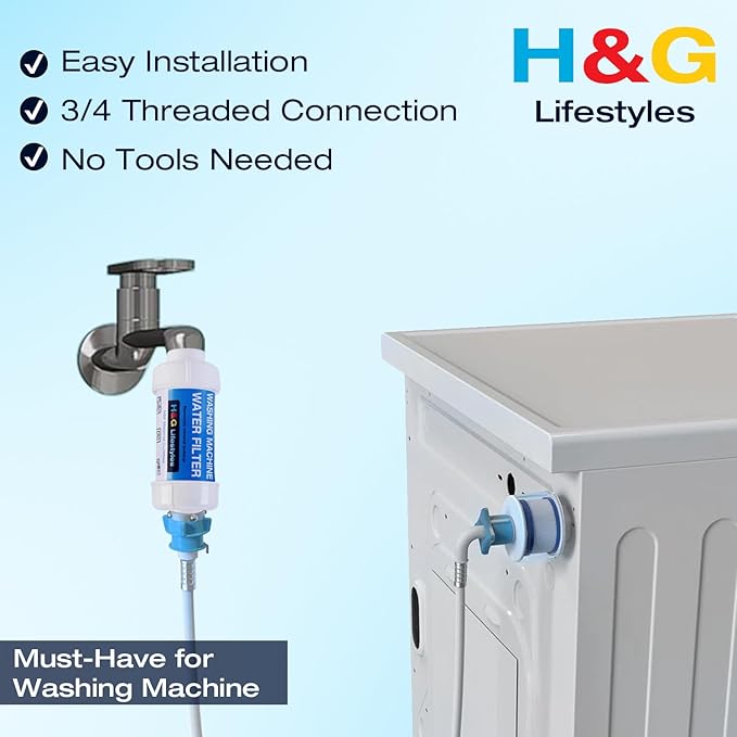 H&G Lifestyles Water Filter for Washing Machine,Water Softener | Anti-Scale Water Filtration,with 3/4" GHT Garden Hose Filter, Prevent Scale Build-up,for Water Heater Swamp Cooler,1PACK