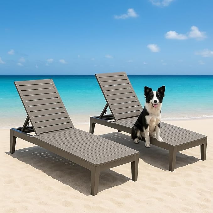 Outdoor Chaise Lounge Set of 4,Lightweight Patio Chairs,Waterproof Sun Loungers Chair Outdoor,5-Positions Adjustable Pool Lounge Chair for Garden Beach Patio Poolside Lawn and Deck,Striped Grey