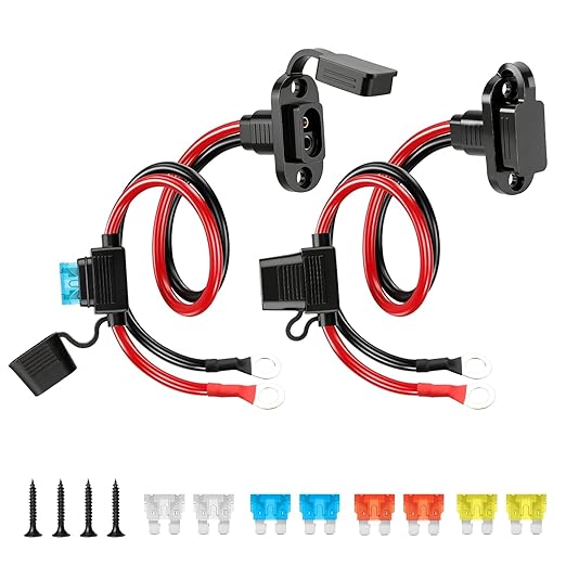 Linkstyle 2 Pcs 1FT 10AWG SAE Power Socket Sidewall Port to O-Ring Connector, Waterproof SAE Extension Cable with 10A 15A 20A 25A Fuses, for Solar Generator Battery Charger RV Motorcycle