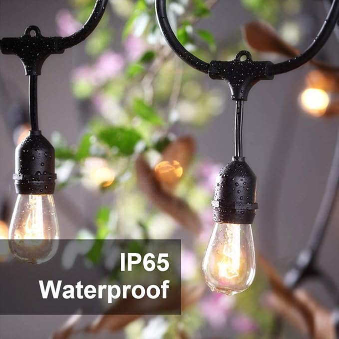 SUNTHIN Outdoor String Lights, 48FT Commercial Grade String Light with 15 11W Dimmable Edison Vintage Bulbs, Hanging for Outside, Patio, Garden, Backyard, Porch, Deck, Pergola, Party