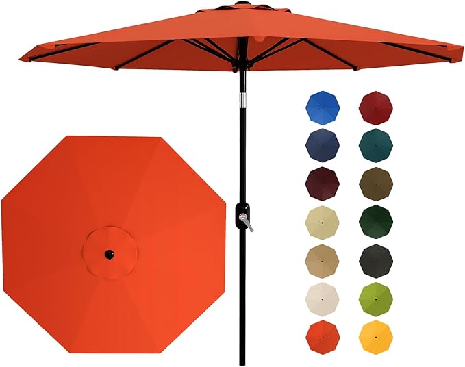 Garvee 10 ft Outdoor Patio Umbrella 8 Sturdy Ribs Outdoor Table Umbrella with Crank Lift & Push Button Tilt - UV Protection Waterproof Market Umbrellas for Pool, Deck, Yard, Garden, Orange