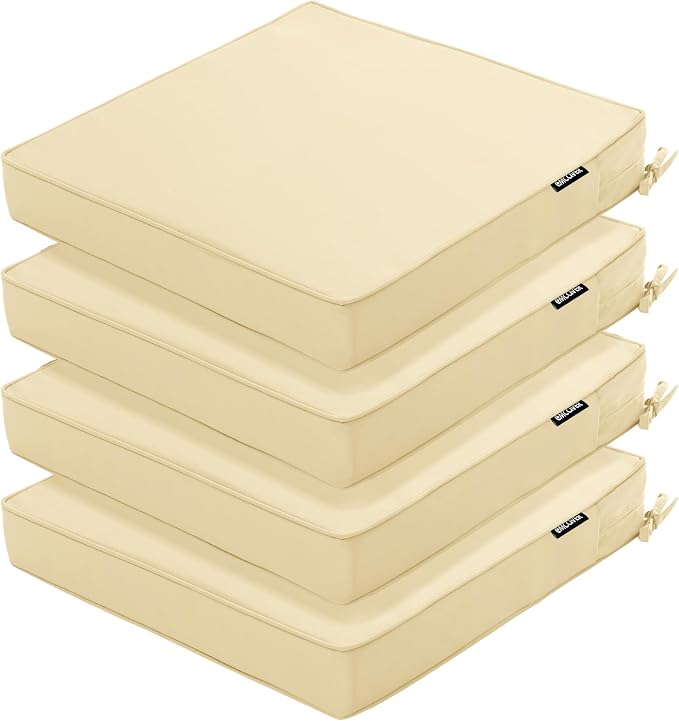 Outdoor Chair Cushions 18.5x16 Inch Water Resistant Patio Chair Cushions with Tie 3 Year Color Fastness Thick Outdoor Seat Cushion for Patio Furniture Beige Set of 4