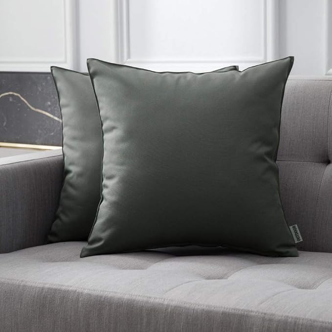 MIULEE Pack of 2 Decorative Outdoor Waterproof Pillow Covers Square Garden Cushion Sham Throw Pillowcase Shell for Patio Tent Couch 18x18 Inch Dark Gray