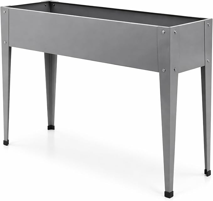 Gardzen Elevated Garden Bed Outdoor, Metal Herb Planter Box with Legs, Galvanized Steel Raised Planter, Drainage Hole, Easy Assembly Standing Planter for Patio Balcony Backyard, 40x12x31 in