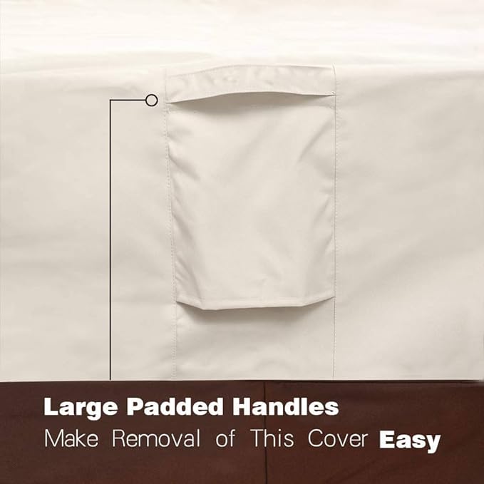 Vailge Rectangular Coffee Table Cover - Outdoor Lawn Patio Furniture Covers with Padded Handles and Durable Hem Cord - Heavy Duty and Waterproof,Fits Large Rectangular Coffee Table (Beige & Brown)