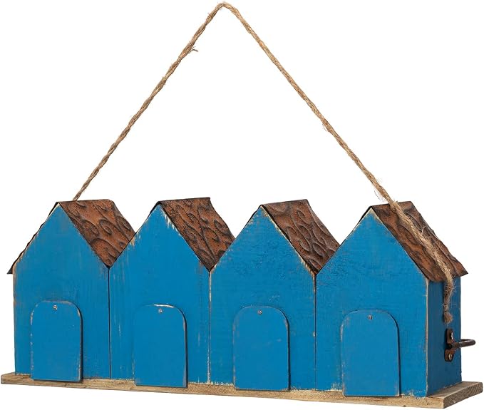 Glitzhome 17" L Distressed Solid Wood Birdhouse with Perch Decorative Garden Hanging Bird House for Outdoors,Retro Blue