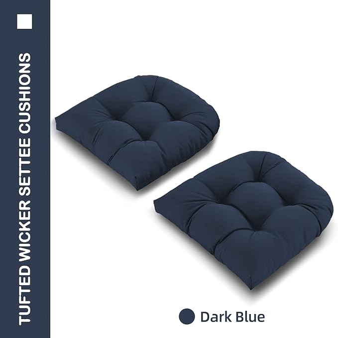 Outdoor Chair Cushions Set of 2, 19x19x4 Inch Seat Pads with Ties for Patio Wicker Chairs Garden Dining Chair, Indoor Outside Use, Fade-Resistant & Waterproof, Dark Blue