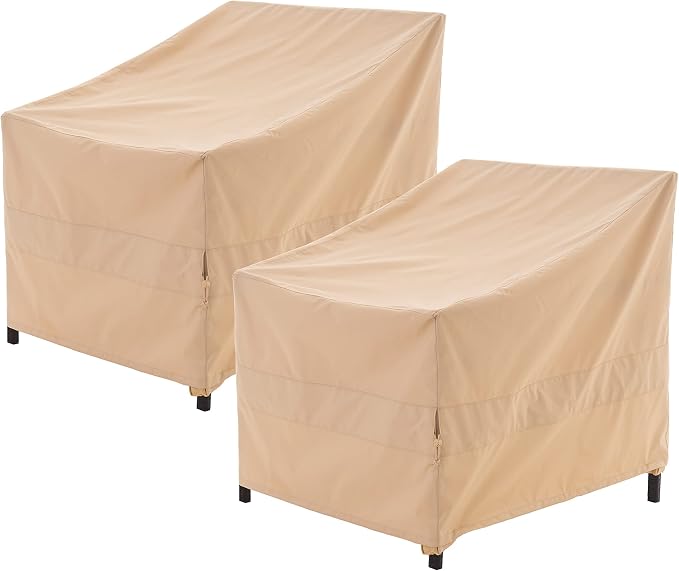 WJ-X3 Patio Chair Cover, Outdoor Lounge Cover, Heavy Duty, Waterproof Lawn Chair Covers, 29W x 30D x 36H, Beige, 2-Pack