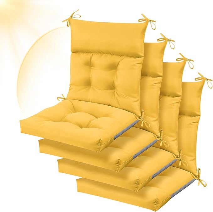Sintuff 4 Pcs 44 x 21 x 4 Patio Chair Cushions Outdoor Chair Cushion Seat/Back Tufted Pillow with Ties Water Resistant Replacement Indoor Patio Furniture Outdoor Furniture (Solid Color,Yellow)