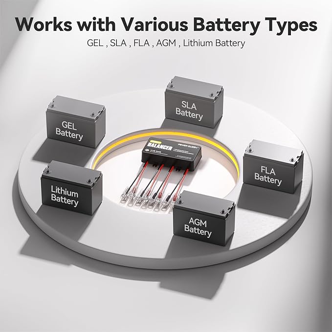Power Queen Battery Balancer 48V (4 * 12V) Battery Equalizer for 24V/36V/48V Batteries Bank, Supports for LiFePO4/ Lead Acid/Gel/AGM/SLA Perfect for RV Solar Home Off Grid
