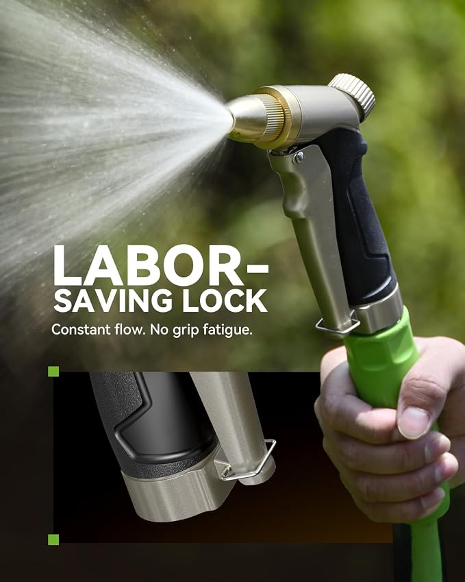 RAINPOINT Garden Hose Nozzle, 100% Heavy Duty Metal Hose Sprayer, High Pressure Water Hose Nozzle with Adjustable Spray Patterns and Flow Control for Watering Plants, Car Washing, Pet Washing,L-Brown