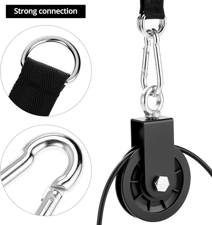 QWORK Gym Pulley Wheel Set, 2 Sets Cable Pulley with Swing Strap Carabiner – 330 lbs Capacity