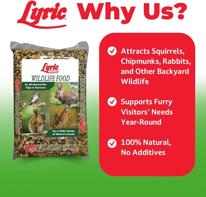 Lyric Wildlife Critter Food for Deer, Squirrels, Turkeys & Rabbits, Wild Bird Seed for Outside Feeders, 10 lb Bag