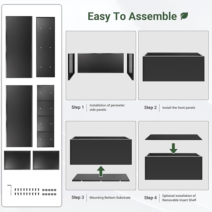 Metal Planter Box 46” x 16” x 16”, Heavy Duty Tall Rectangle Planter Box with with Drainage Holes & Rust-Proof Coating, Modern Outdoor/Indoor Black Planter Box for Porch, Garden, Patio, Yard