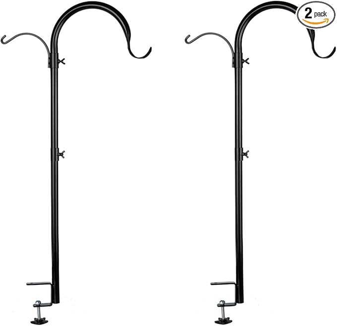 WOSIBO 2 Pack Three Span Deck Hook, 37 Inches Deck Bird Feeder Pole, Hanging Baskets Porch Multi-Hook for Deck Kit with Three Branches for Plant Hangers, Lanterns, Wind Chimes and More