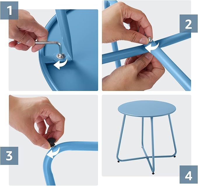 Meluvici Patio Outdoor Side Table Waterproof Round Metal Steel Small Side Table Weather Resistant Portable Outdoor and Indoor End Table for Garden Balcony Yard, Blue