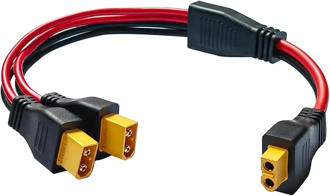 XT60 Y Splitter Cable, XT60 Female to Dual Male Connector Adapter,10AWG XT60 Extension Cable, for Drone Solar Portable Power Power Station and Solar Panel etc-30cm/1ft